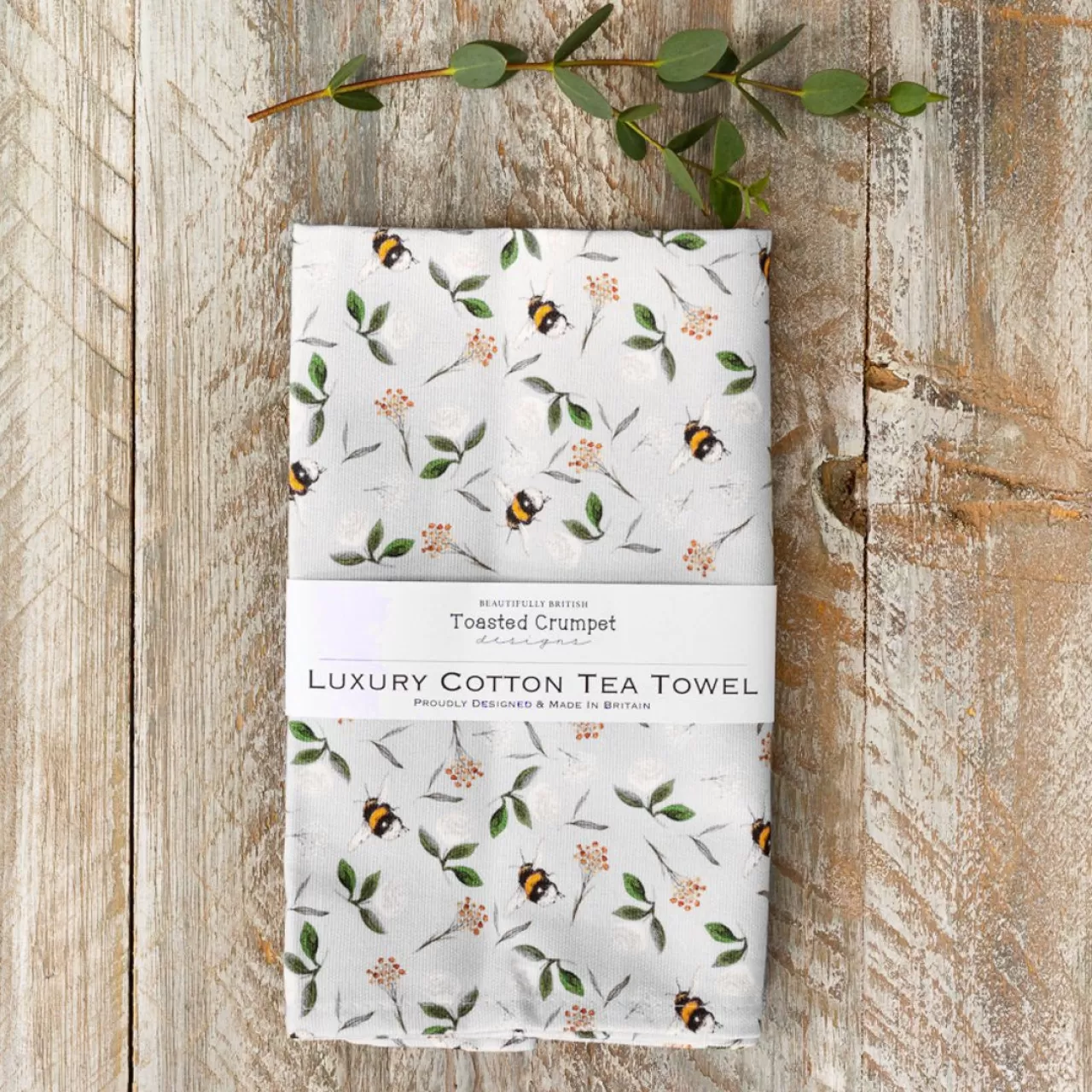 Shop Toasted Crumpet Bees On Duck Egg Tea Towel