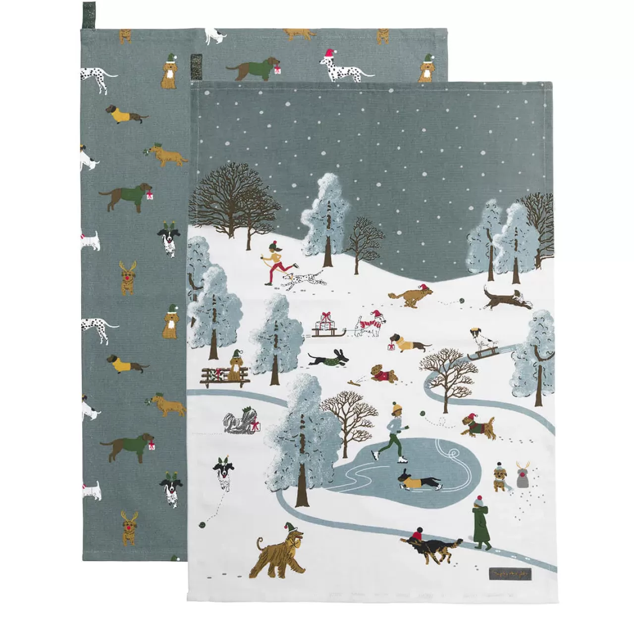 New Sophie Allport Christmas Dogs Set Of 2 Tea Towels