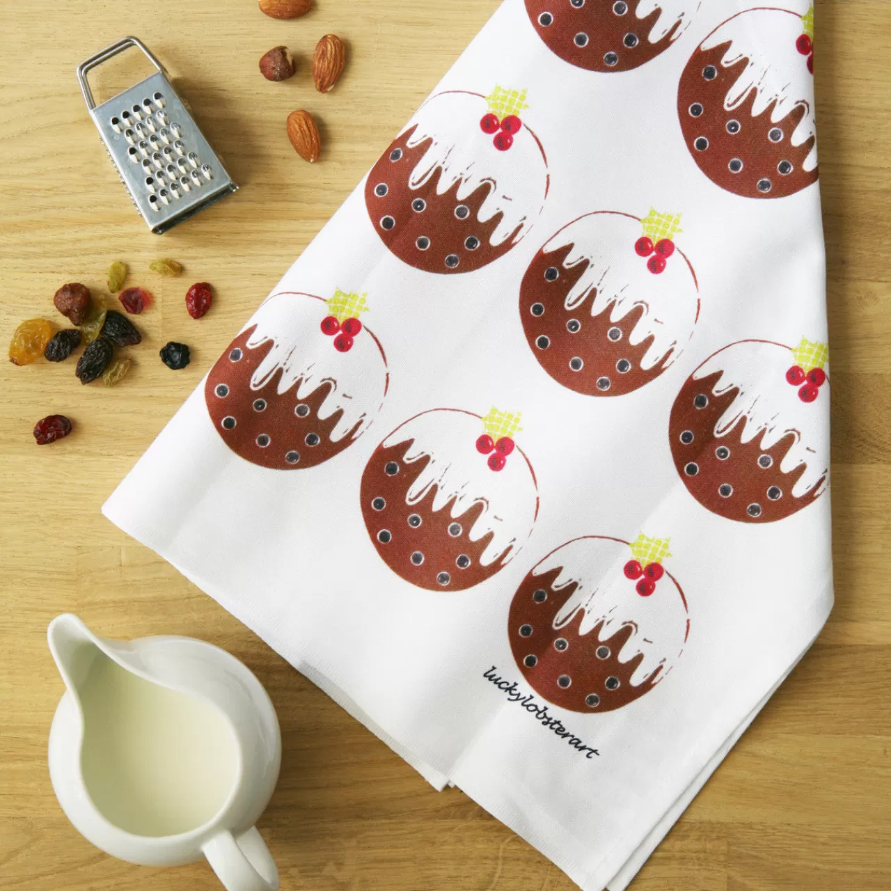 Cheap Lucky Lobster Christmas Pudding Tea Towel