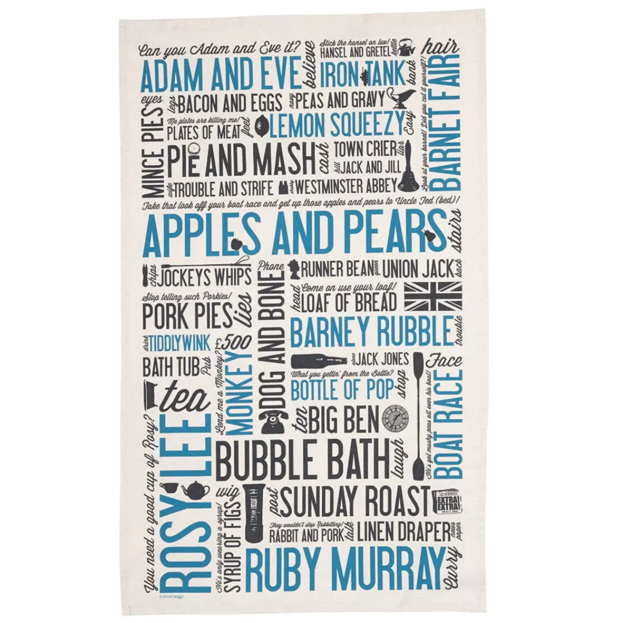 Clearance Victoria Eggs Cockney Rhyming Slang Tea Towel