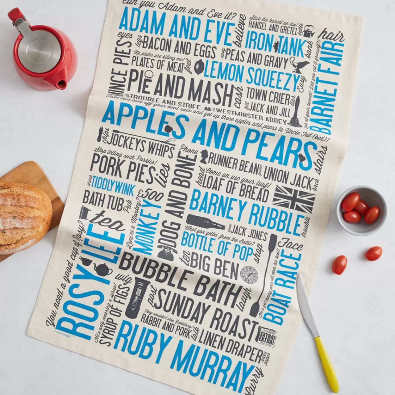 Clearance Victoria Eggs Cockney Rhyming Slang Tea Towel