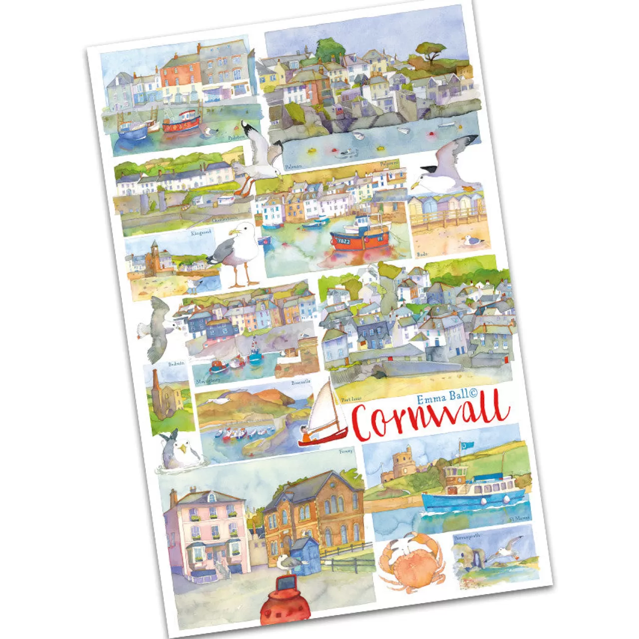 Cheap Emma Ball Cornwall By Tea Towel (Red)