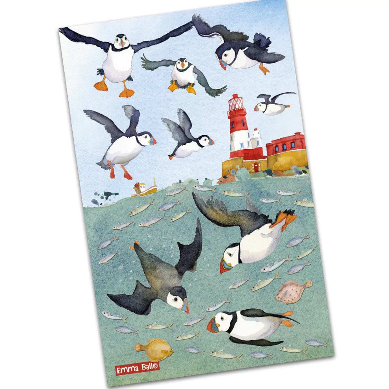 Store Emma Ball Diving Puffins Tea Towel