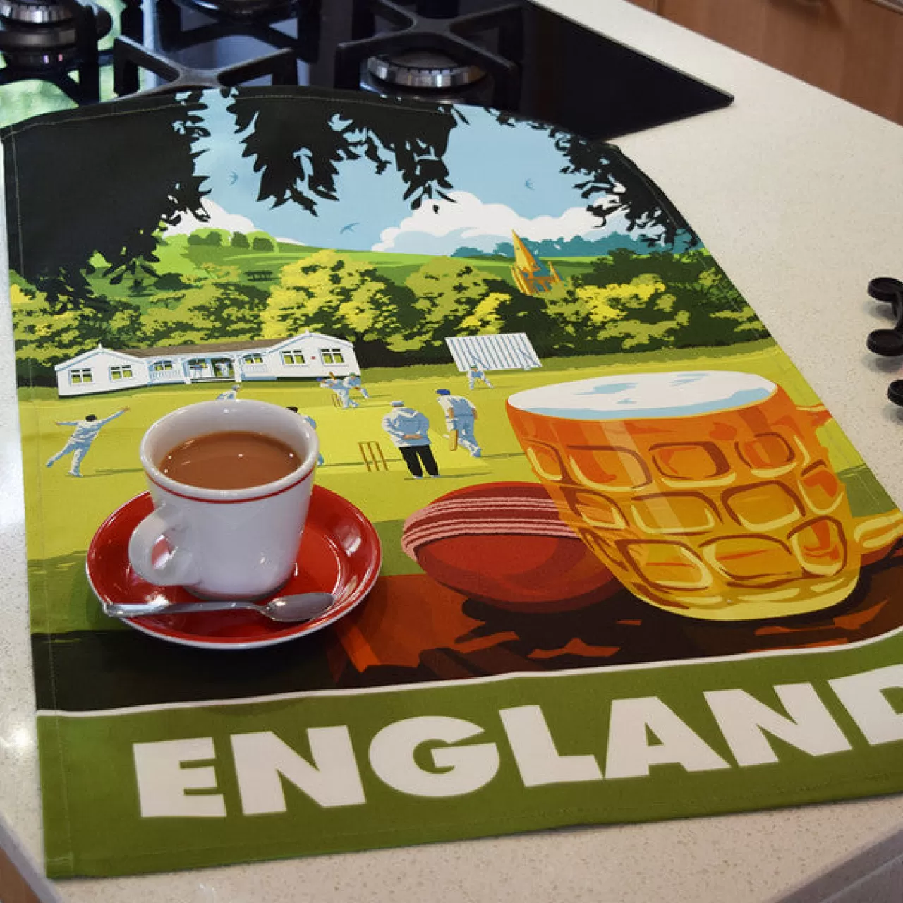 Fashion Town Towels England Beer And Cricket Tea Towel