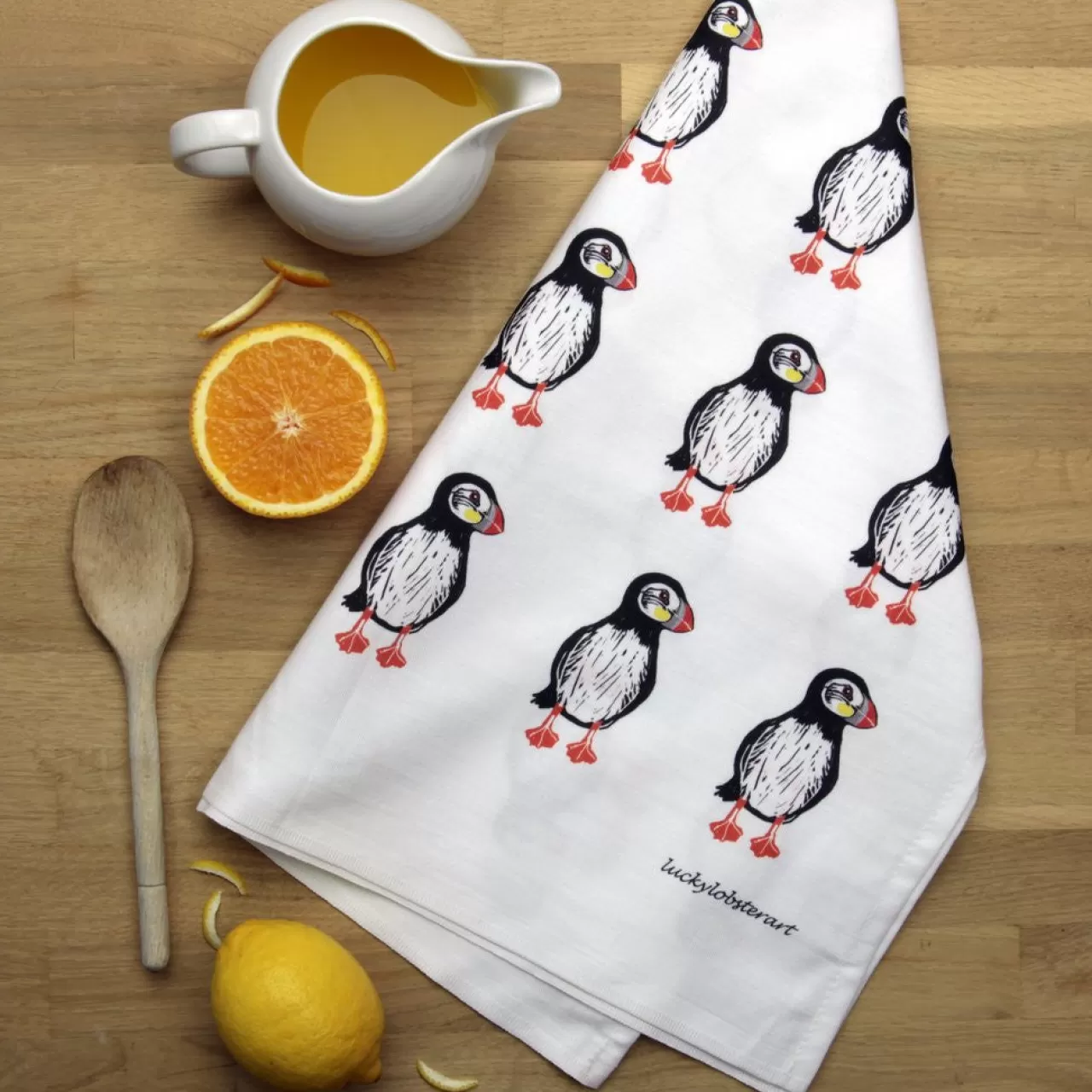 Outlet Lucky Lobster Puffin Tea Towel