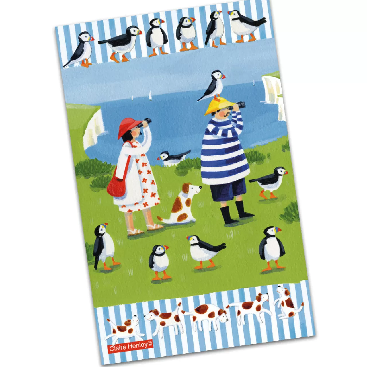 Clearance Emma Ball Puffin Watching Tea Towel