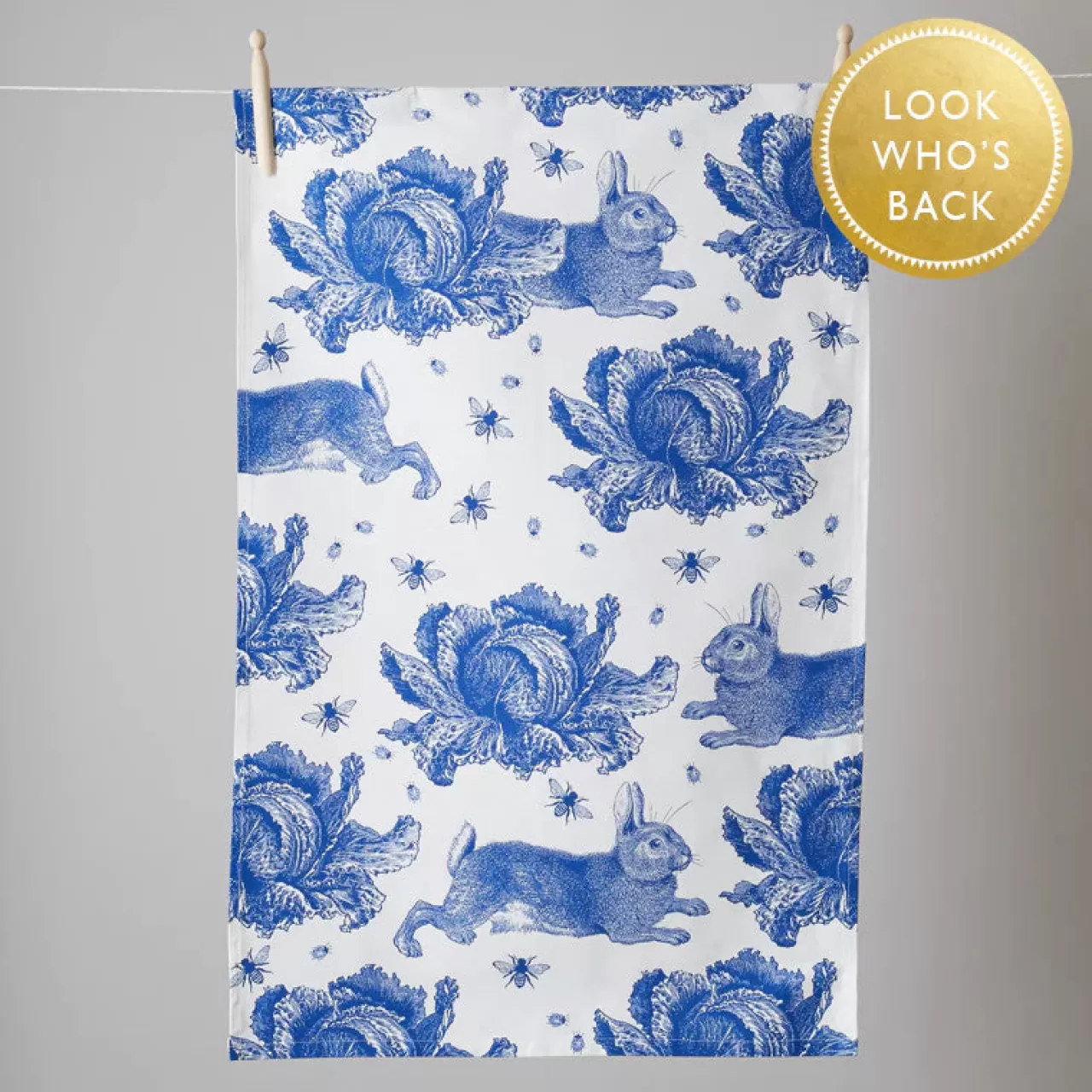 Flash Sale Thornback & Peel Rabbit & Cabbage Delft Blue Tea Towel