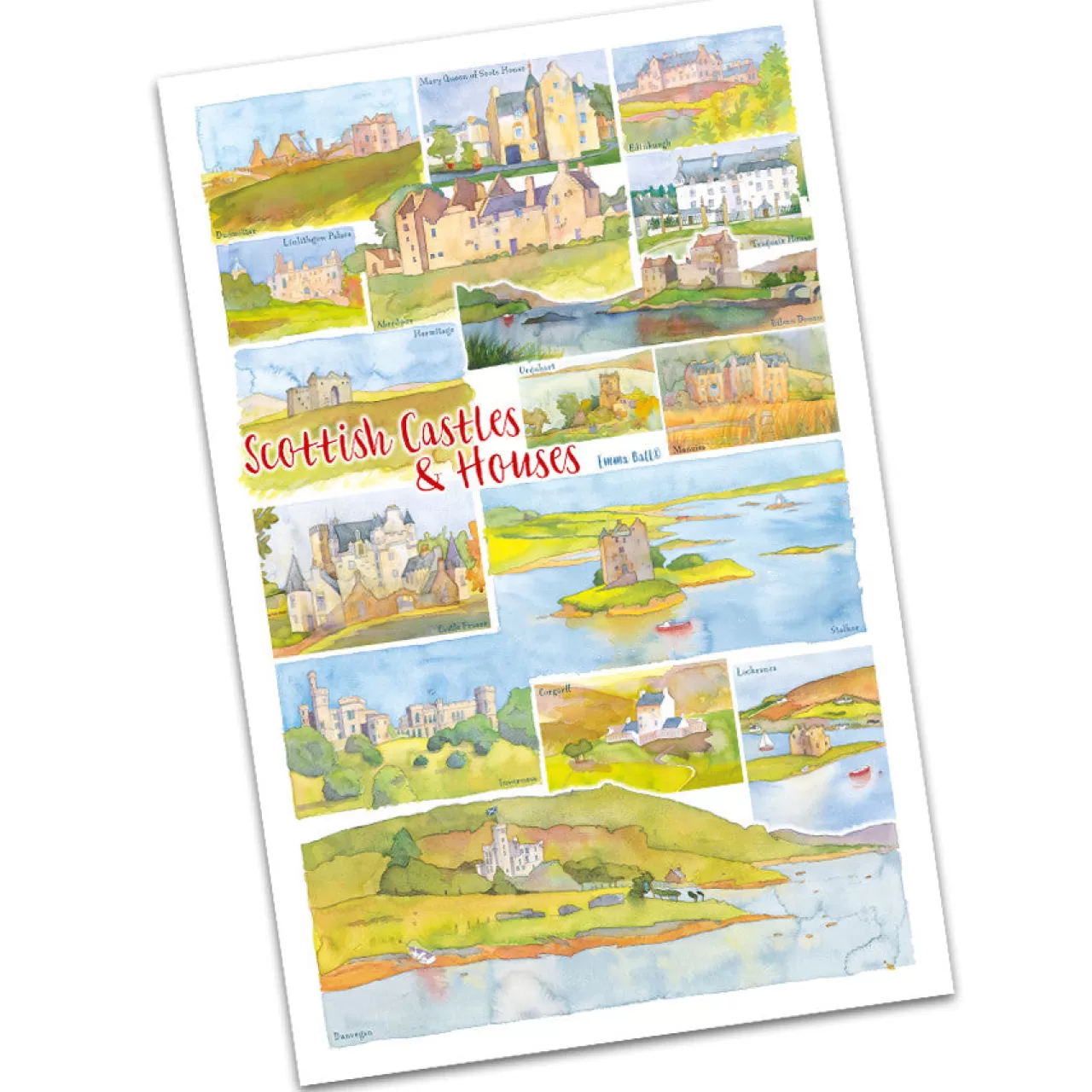 Clearance Emma Ball Scottish Castles & Houses By Tea Towel