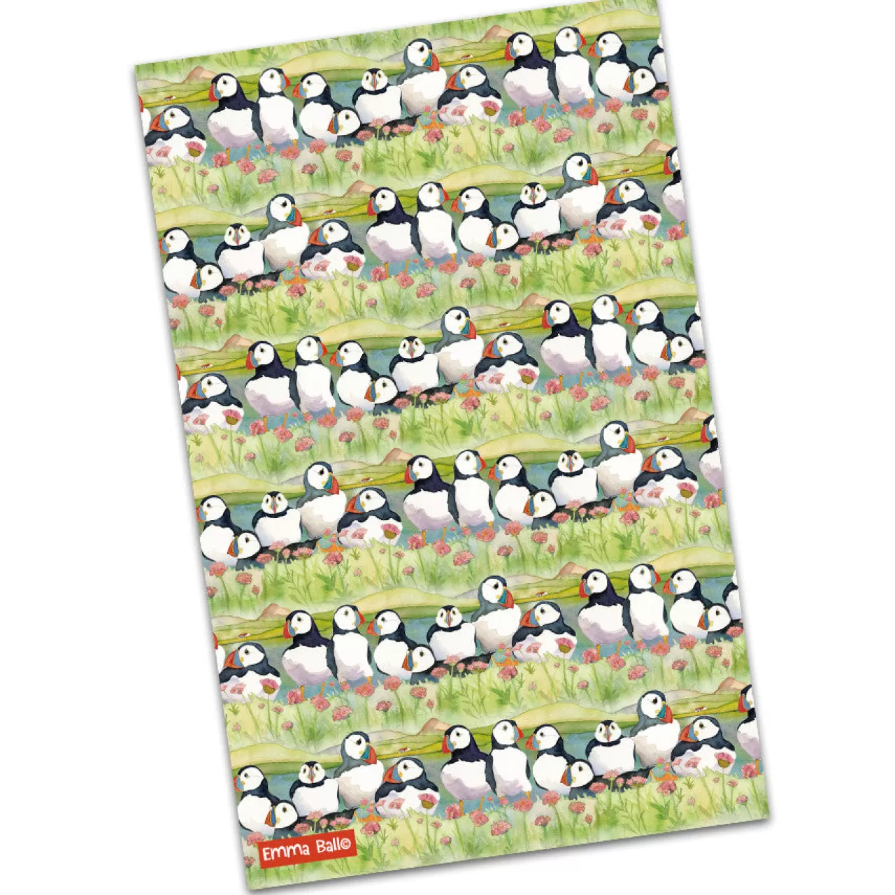 Hot Emma Ball Sea Thrift Puffins Tea Towel