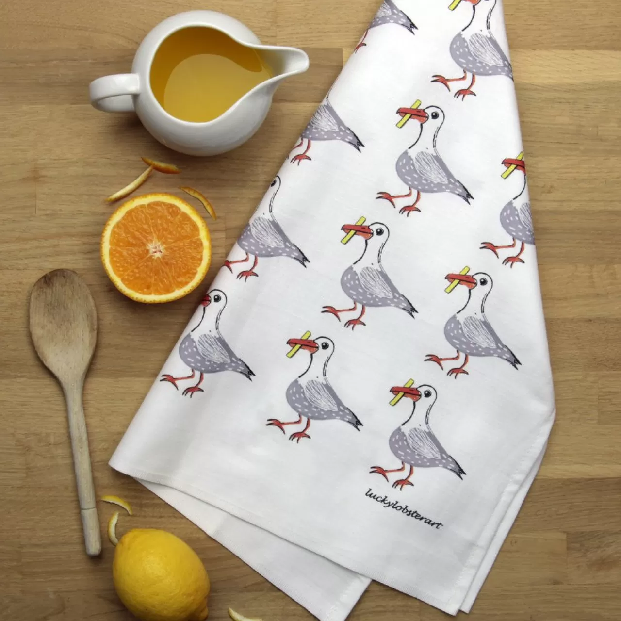 Outlet Lucky Lobster Seagull With Fry Tea Towel