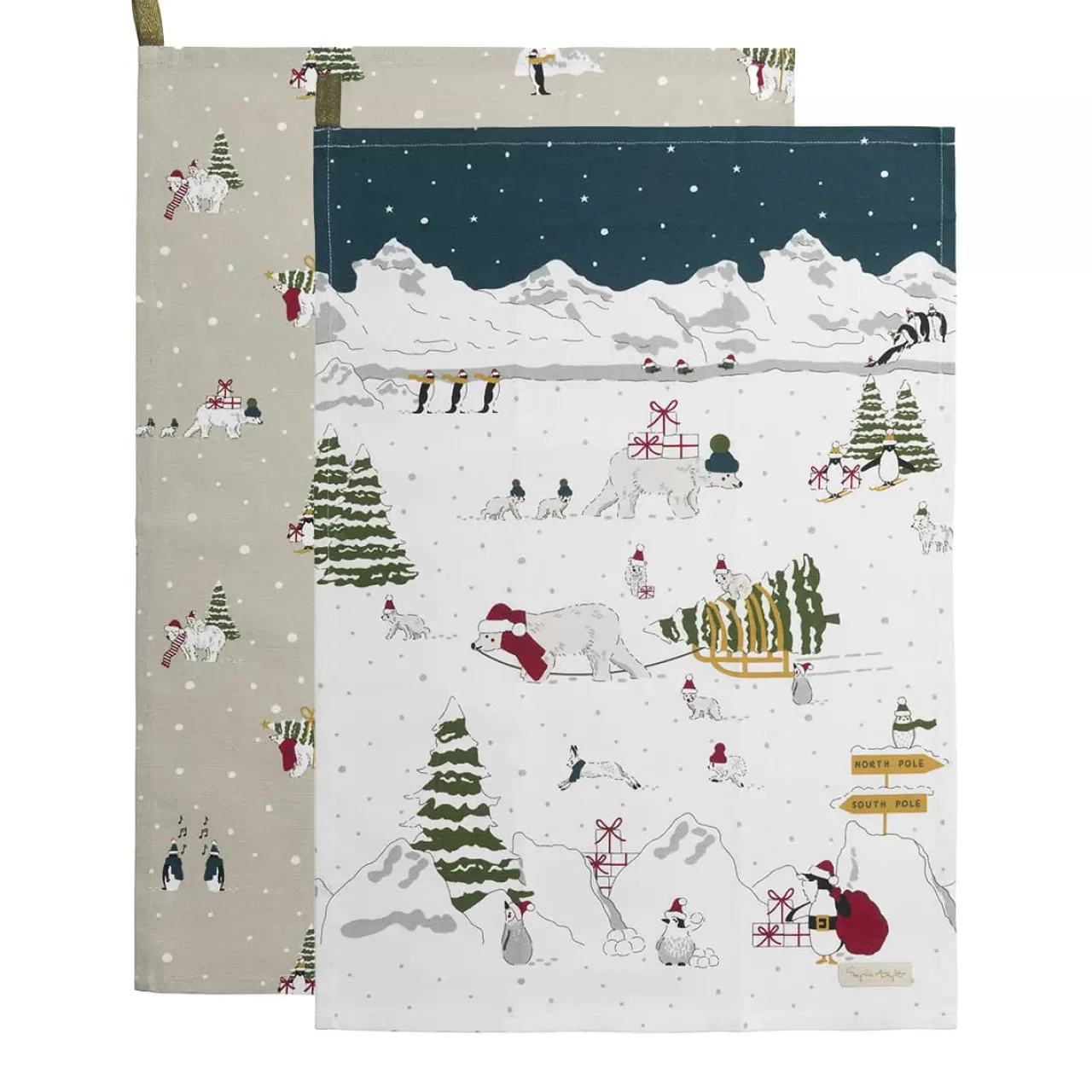 New Sophie Allport Snow Season Set Of 2 Tea Towels