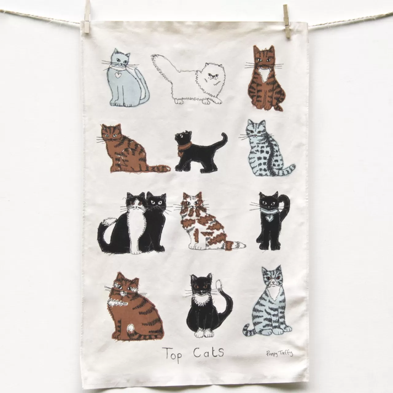 New Poppy Treffry Topcats Tea Towel