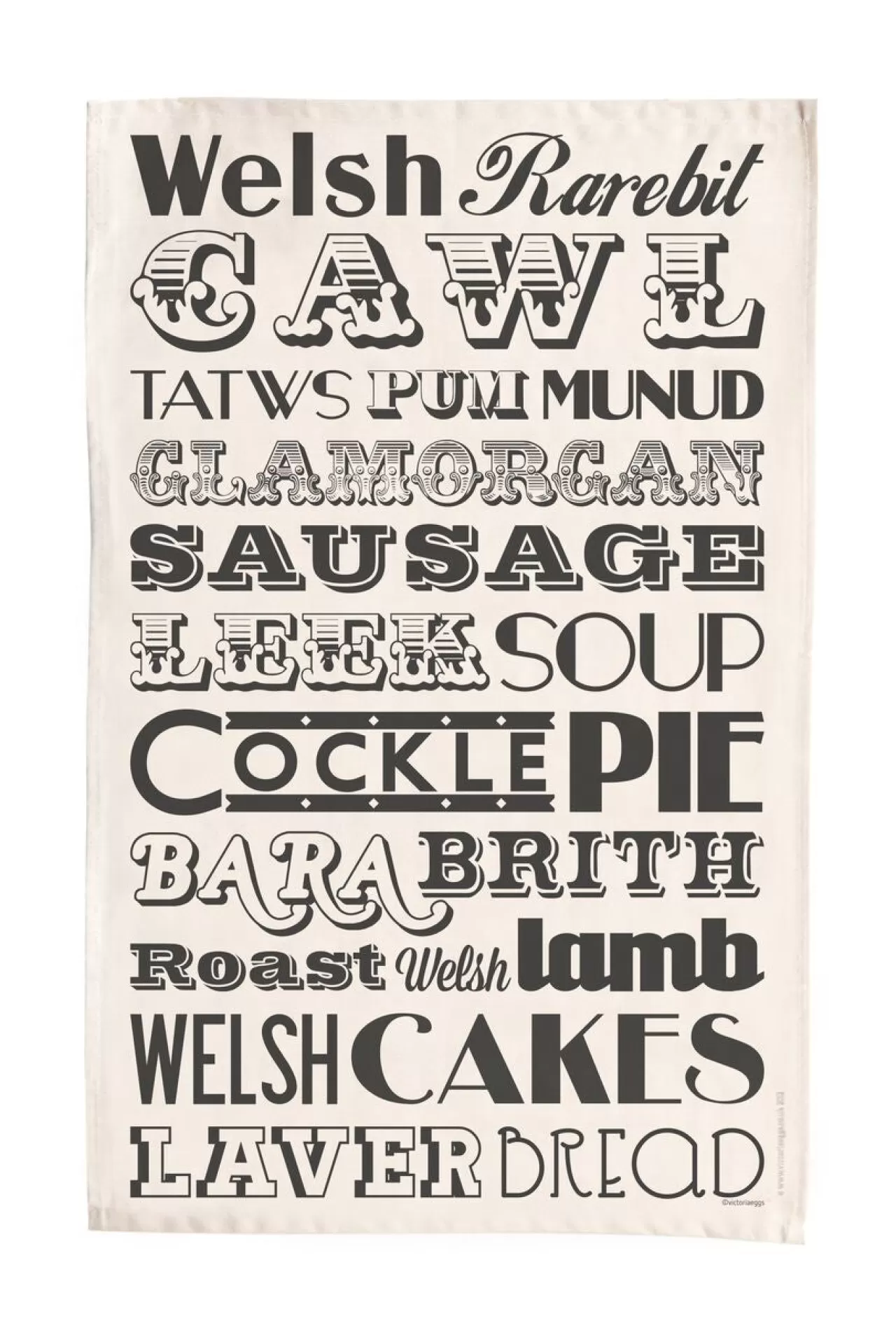 Discount Victoria Eggs Welsh Dinner Tea Towel - Charcoal