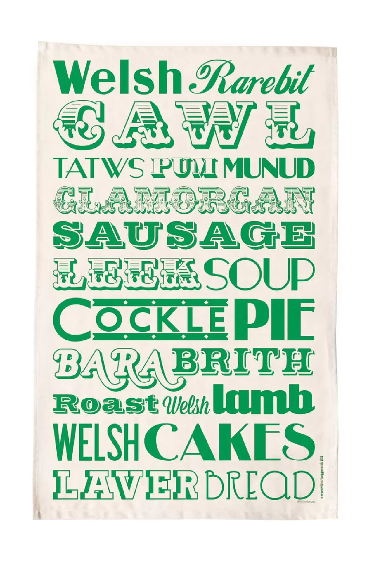 Hot Victoria Eggs Welsh Dinner Tea Towel - Green